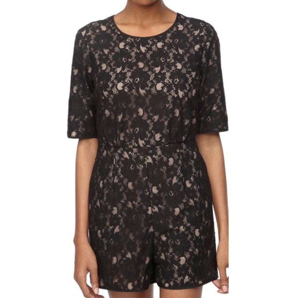 BCBG | Nude + Black Haile Lace Romper Jumpsuit